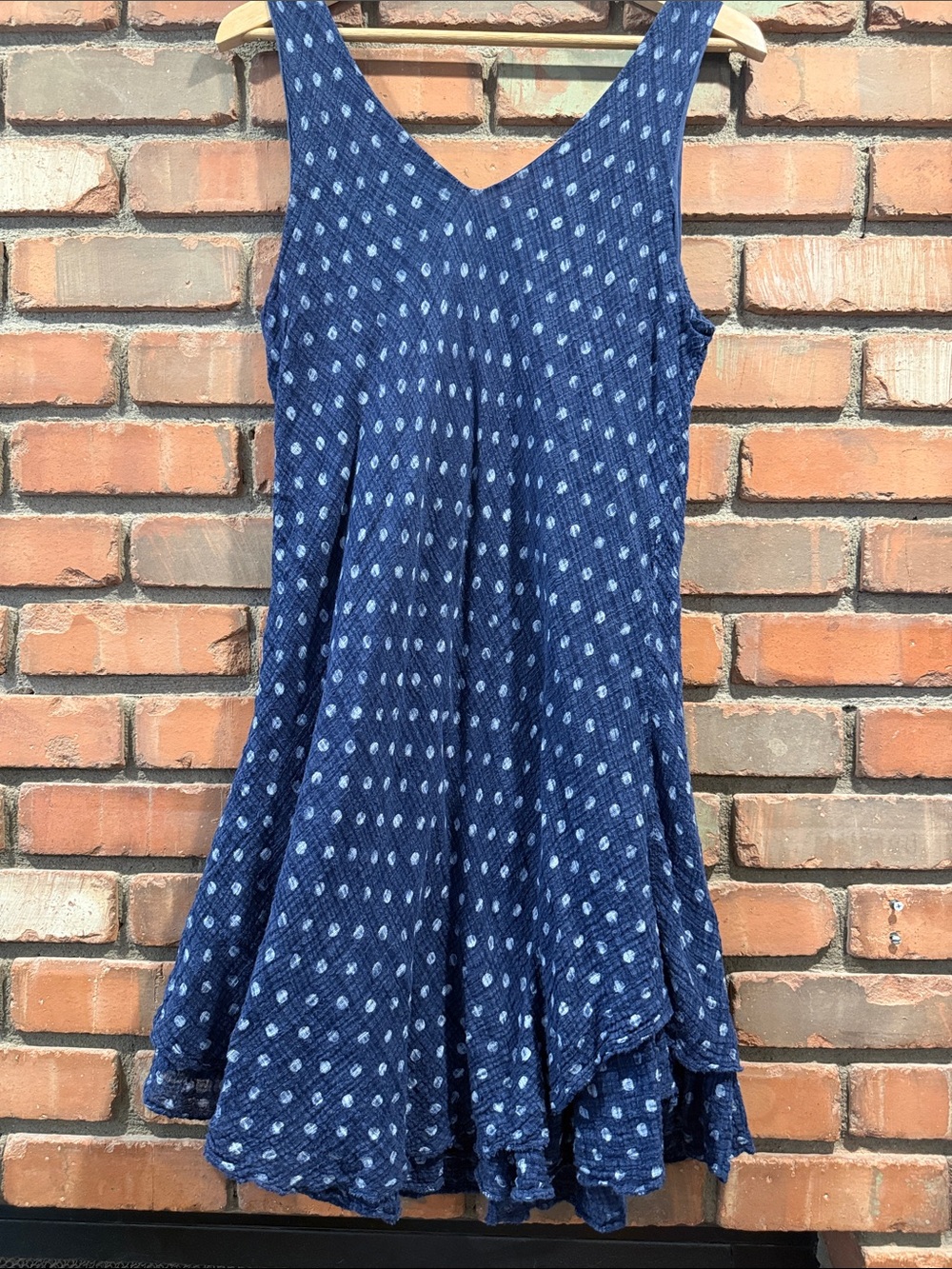 Blue Polka Dot  Sleeveless A-Line Dress 100%cotton
